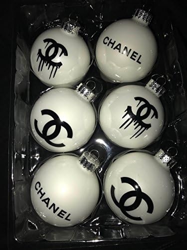 Chanel Inspired Ornaments Set of Six-White (6)