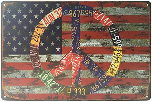 MOOCO USA Peace Free No war Flag Tin Sign 12" X 8"