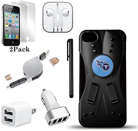 NFL Hybrid Armor Case for Iphone 5S- Retail Packaging - Tennessee Titans, Stylus Pen, Screen Protectors, Wall Charging Plug, Car Charging Plug, Micro USB Data & Charging Cable, Stereo Headset. (Gold Package)