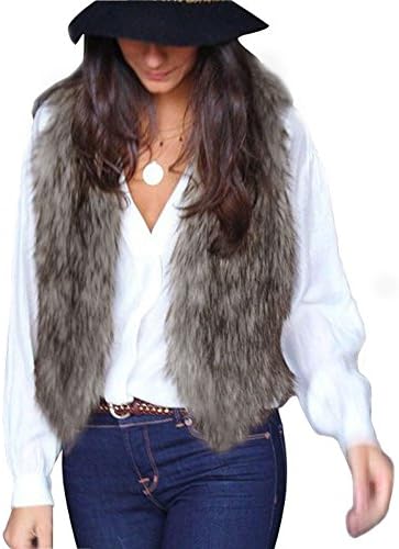 NOMENI Women Long Hair Jacket Waistcoat Vest Sleeveless Coat Outerwear (XL, Gray)