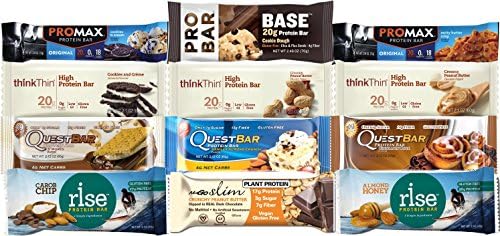 Premium Gluten-Free Natural Protein Meal and Healthy Snack Bar 12-Flavor Variety Sampler (12 Bars) Includes Quest Nutrition, Probar, Rise, Promax, and More
