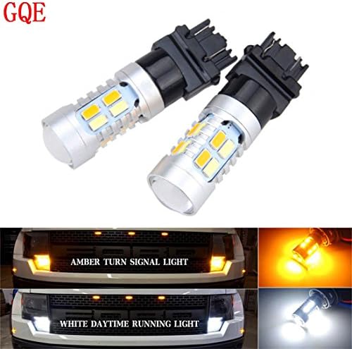GQE Super Bright Led Car Lamp T25 20SMD 3157 DRL Dual Color Switchback Clearance Turn Signal Lights 3057 3457 DC 12V((White,Pack of 2)