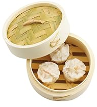 Helen Chen's Asian Kitchen 4-Inch Bamboo Dim Sum Steamer with Lid, Set of 2