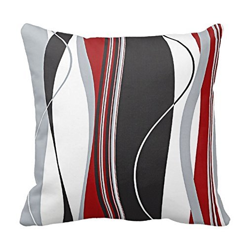 DKISEE Wavy Vertical Stripes Red Black White and Grey Throw Pillow Cover Cushion Case 18