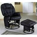 Black Leatherette Glider Recliner with Ottoman
