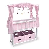Badger Basket Canopy Doll Crib With Baskets Bedding And Mobile - Pink/White