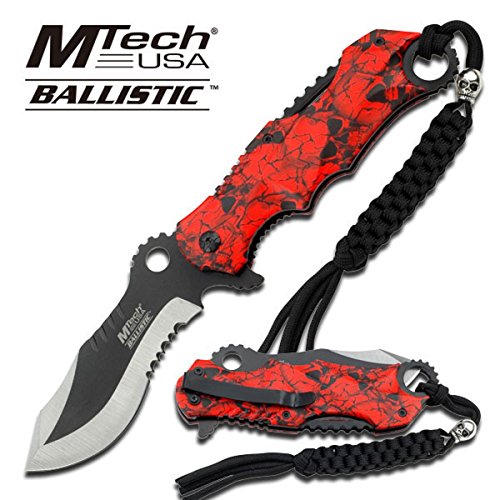 1 X Mtech Ballistic Bowie Black Red Skull Camo Assisted Opening Pocket Knife