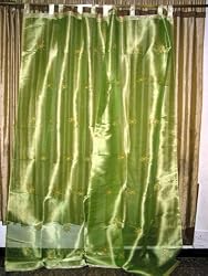 2 Organza Light Green Starburst Embroidered Curtains Panels Drapes 92"