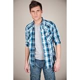 Soul Cal Long Sleeved Hugh Check Shirt - Blue - Mens