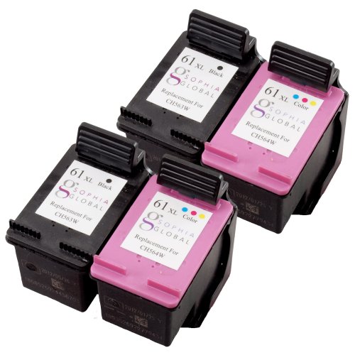 Sophia Global Refurbished Ink Cartridge Replacement for HP 61XL (2 Black, 2 Color)