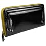 Women's Zip Clutch Patent Leather Checkbook Wallet: Black/Green