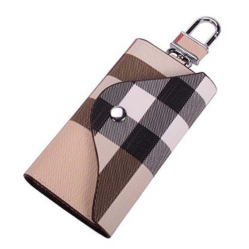 PU Leather Plaid Key Car Wallets Car Keychain Key Holder Bag Key Purse Pouch by Linsam (White)