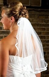1 Layer Shoulder Length Wedding Veil w/ Ribbon Edge