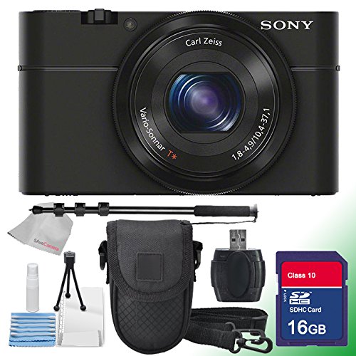 Sony Rx100 Digital Camera with Monopod, 16gb Sd Memory Card, Camera Case, Sd Reader