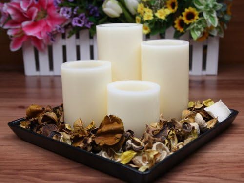 Flameless Candles; LED Candles with Remote Control, Pillar Real Wax Candles, 3-inch, 4-inch, 5-inch and 6-inch Candles Set of 4 (ROUND EDGE) by LYRA CANDLE