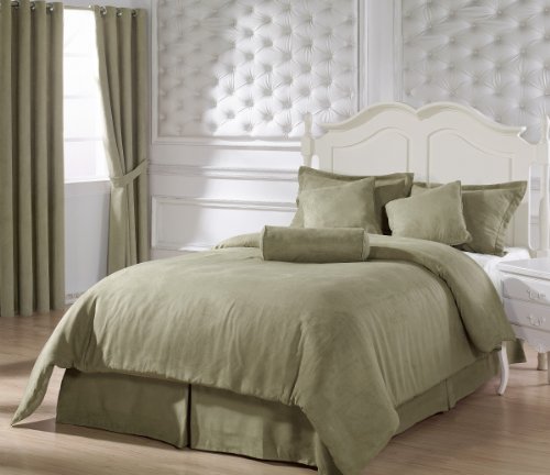 Chezmoi Collection 5 Pieces Solid Sage Green Microsuede Comforterbed-in-a-bag Set Twin Size Bedding