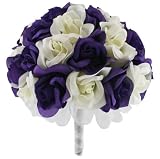 Purple and Ivory Silk Rose Hand Tie (3 Dozen Roses) - Wedding Bouquet