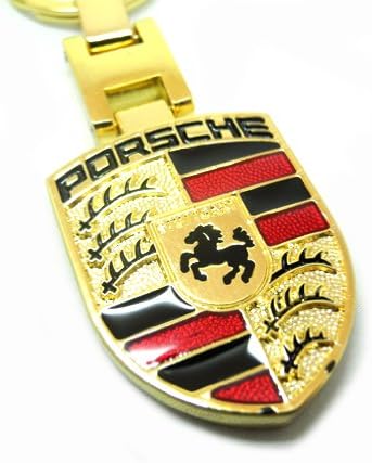 GUMP Quality Porsche Emblem Keyring Chrome Gold Red and Black Solid Metal Heavy Duty