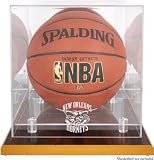 New Orleans Hornets Wood Base Logo Basketball Display Case and Mirror Back