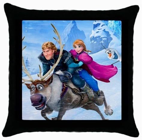 Frozen Anna Princess Kristoff Sven Reindeer Disney Cartoon Movie Covers with Zippered Pillow Cases Pillowcase 18x18 Inches for Living Room or Kids Boys Girls Bedroom Decoration, Black Color