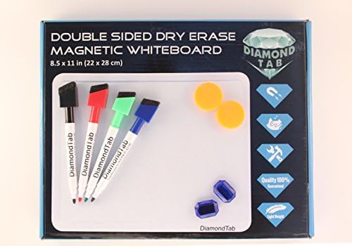 Best Dry Erase Magnetic Double Sided White Board 8.5 x 11 Inches, 4 Markers with Erasers, 4 Magnets and Mounting H/W by DiamondTab - For Wall, Kitchen Fridge, at Home or Office, Ebook Gratis!