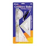 Bazic Geometry Ruler Combination Sets with Compass, 5 per Pack (Case of 24) ~ Bazic