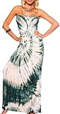 Sexy Colorful Printed Maxi Strapless Long Summer Sun Dress Small Olive Sunburst