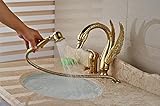 Rozinsanitary Bathtub&Basin Faucet w/ Hand Sprayer Gold Plate Luxury Swan Style Shower Tub Mixer Tap