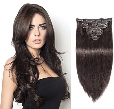 Sexy Girl Hair 20" Remy Human Hair Clip in Extensions Dark Brown (Colour #2) 10 Pieces Thick to Ends Full Head Set [7.0oz/200grams]