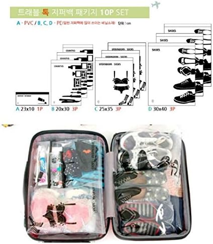 Travel Luggage Organizer Set of 10 Transparent Packing Envelope Pouch
