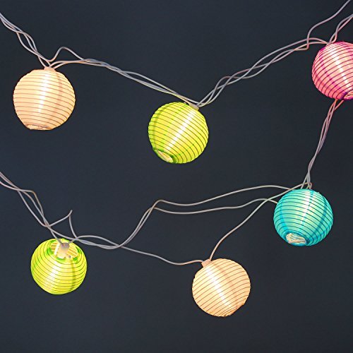 Set of 10 Multi Color Indoor/Outdoor Mini Oriental Style Nylon Lantern Plug-in String Lights - Expandable to 150 Lights