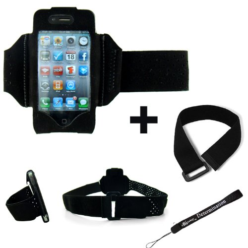 Extreme Sports Exercise Stretchy Black Armband with 8 Secure Adjustable Sizes ( Adjustable from 11 inches up to 19 Inches ) for Apple iPhone 4 , 4th Generation, 4th Gen compatible with 16GB / 32GB + I... zeusd1-BLWH-24456191