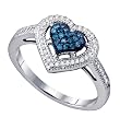 Stunning 10k. White Gold Blue and White Diamond Heart Shaped Ring " Size 7 "