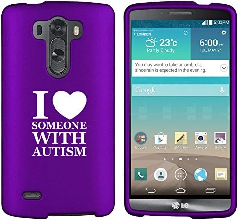 LG G3 Vigor Snap On 2 Piece Rubber Hard Case Cover I Love Heart Someone with Autism (Purple)