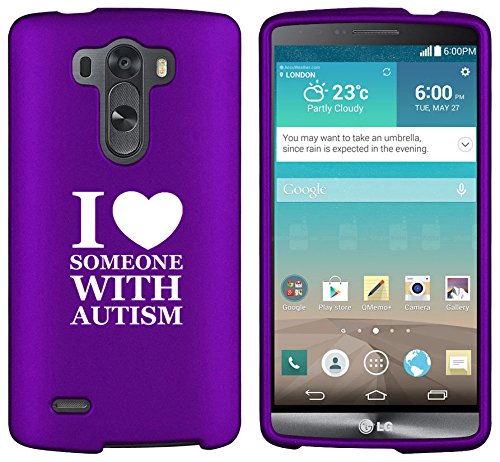 LG G3 Vigor Snap On 2 Piece Rubber Hard Case Cover I Love Heart Someone with Autism (Purple)