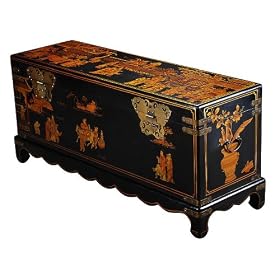 Handmade Oriental Furniture - 45 Antique Style Black Leather Mandarin Storage Chest by AsiaEXP