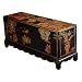 Handmade Oriental Furniture - 45" Antique Style Black Leather Mandarin Storage Chest