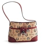 Etienne Aigner Ellington Mini Bag w/ Plum Trim -Top Zip - Multi Color Logo Fabric