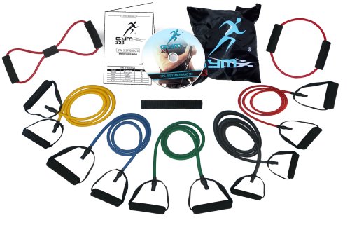 Model-601.9 Pc Gym323® 226lbs of Extreme Resistance Band Set for Men and Women. with D.L.T (Double Dipped Latex Tubes)DVD And O-8 Shaped included. *On SALE*