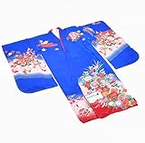 着物ひととき 七五三 3歳 女の子 着物 青 花車 鞠 ii3231a05 中古