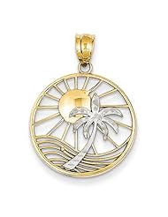 14k Two tone Sun & Palm Tree Pendant