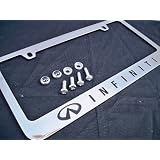 Infiniti Logo Chrome Metal License Plate Frame with Screw Caps by TVG