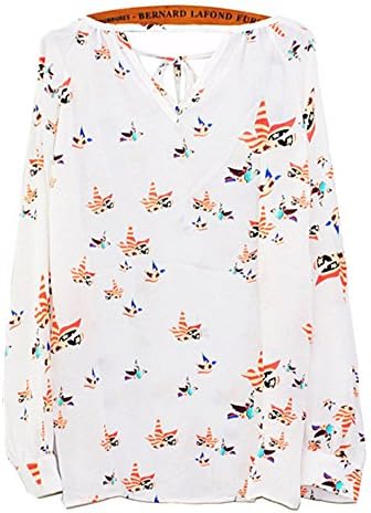 Blouse,NOMENI Women'S Summer Casual Long Sleeve Tether Blouse Chiffon Floral T-Shirt (XXXL)