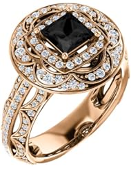 14K Rose Gold Princess Cut Black and White Diamond Ring -- LIFETIME WARRANTY