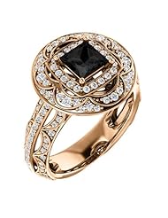 18K Rose Gold Princess Cut Black and White Diamond Ring -- LIFETIME WARRANTY