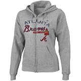 MLB Majestic Atlanta Braves Womens Ready to Play Full Zip Hoodie - Ash (Small)