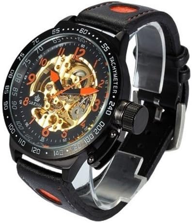 Brand New Two-sided Skeleton Watches for Men Automatic Orkina Leather Band Watches Free Shipping OKN39