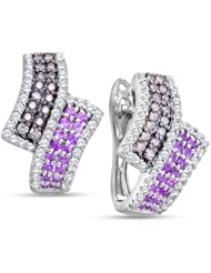 14K White Gold Round Brilliant Cut Chocolate Brown and Pink Diamond - Channel Set Studs Earrings - (1.53 cttw.)
