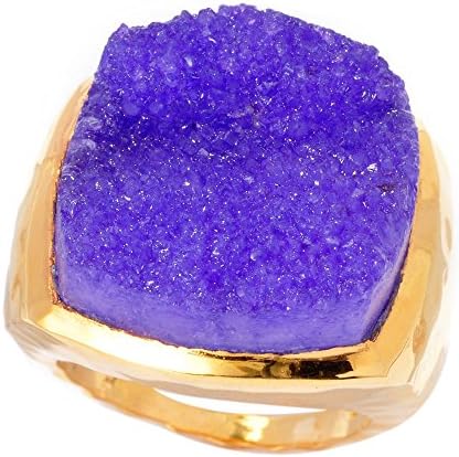 Jewelry By V3 Women's Rough Cut Sugar Druzy Gold Plated Brass Hammerd Square Ring Purple 9