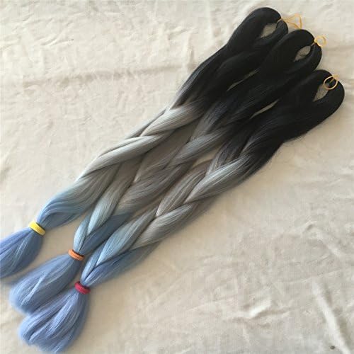 24" Jumbo Braids Kanekalon Synthetic Yaki Twist Hair Extension Three Ombre Colors 100g (Black+Gray+Violet)